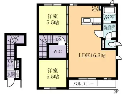 クレセオ B(2LDK/2階)の間取り写真