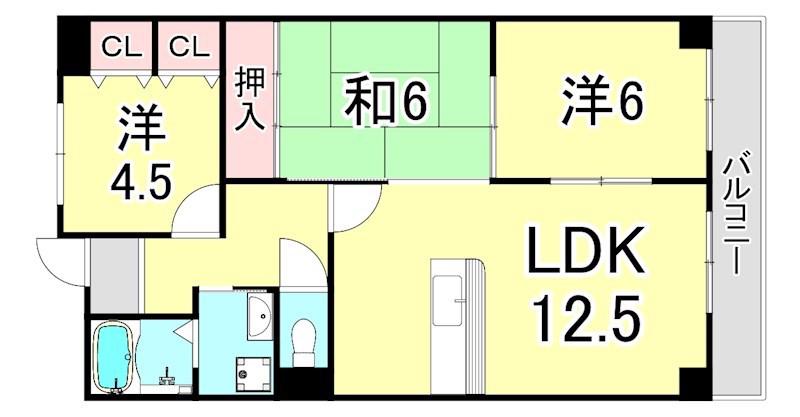 ファミリアル門戸(3LDK/2階)の間取り写真