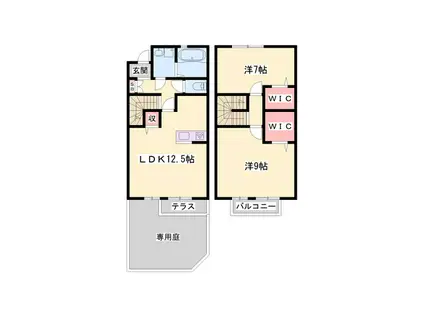 ラ・ヴィーダーIII(2LDK/1階)の間取り写真