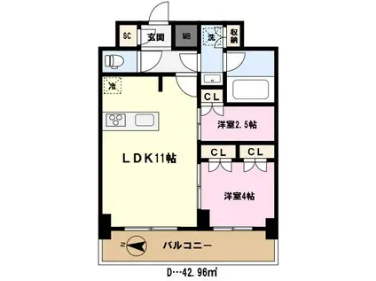 ライムレジデンスカワグチイースト(2LDK/8階)の間取り写真