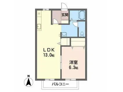 サンライフ八坂 B棟(1LDK/2階)の間取り写真