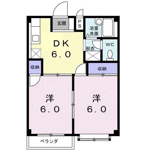 YMシャトー(2DK/2階)の間取り写真