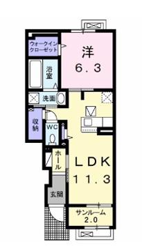 メゾン・シャトンII(1LDK/1階)の間取り写真