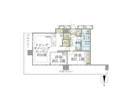 THE TOWER 湘南辻堂(2LDK/26階)の間取り写真