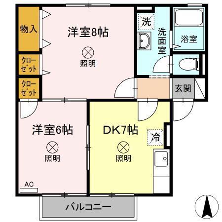 ピローサイド四御神A棟(2DK/2階)の間取り写真
