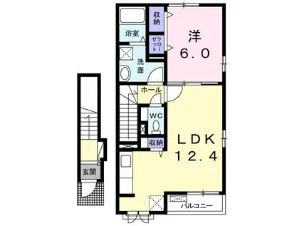 フェリシオII(1LDK/2階)の間取り写真