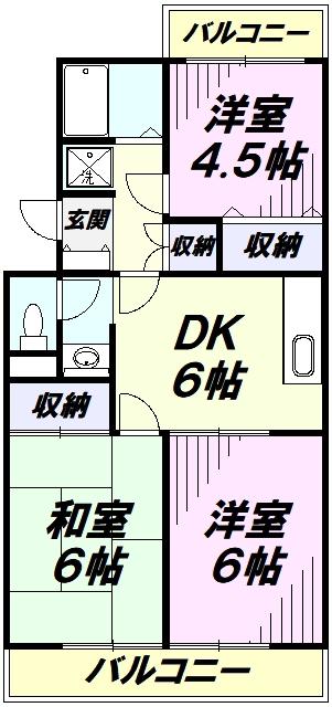 ルネッサンス小手指Ⅰ(3DK/3階)の間取り写真