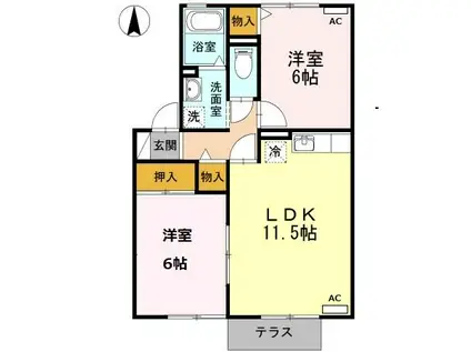 セジュール・スール(2LDK/1階)の間取り写真