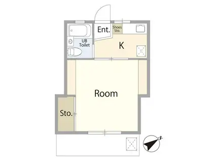 プレジールー定期2年-(1K/1階)の間取り写真