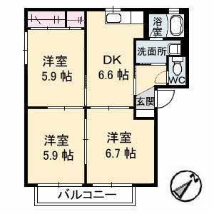 シャーメゾン神原D(3DK/2階)の間取り写真