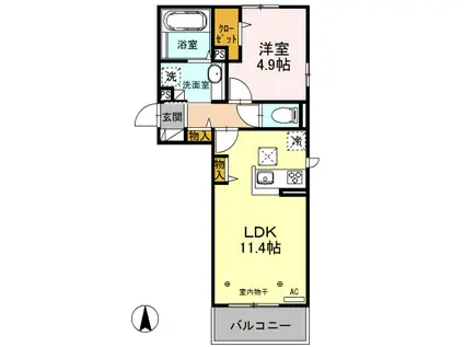 クレール三輪田町(1LDK/1階)の間取り写真