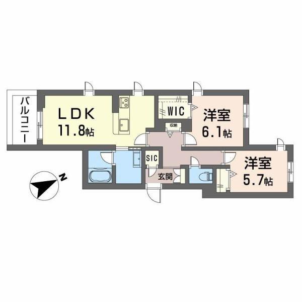 エクリアス浜寺(2LDK/3階)の間取り写真
