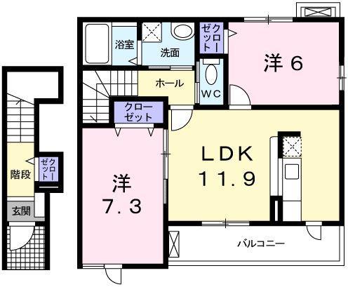 グラン・シャリオ B棟(2LDK/2階)の間取り写真