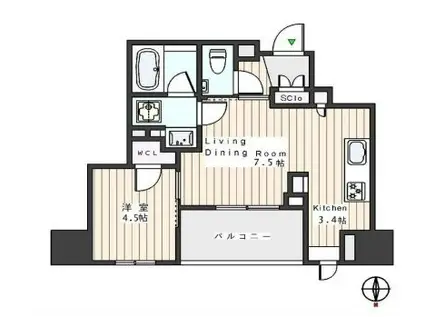 ウェリス錦糸町北斎通(1LDK/4階)の間取り写真