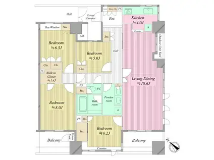 ビーコンヒル能見台センターヒル・E館(4LDK/11階)の間取り写真