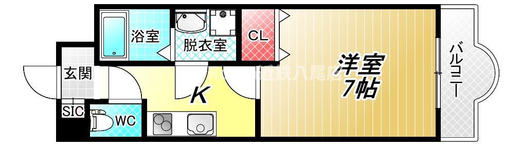 ルミエール八尾駅前(1K/3階)の間取り写真