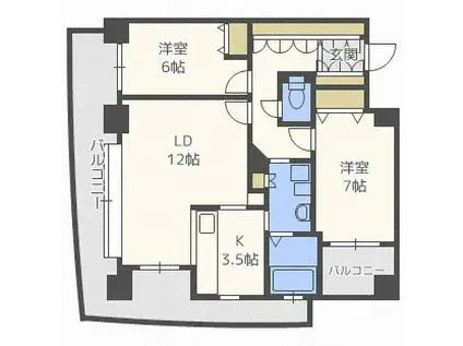 クリーンサッポロ医大西(2LDK/7階)の間取り写真