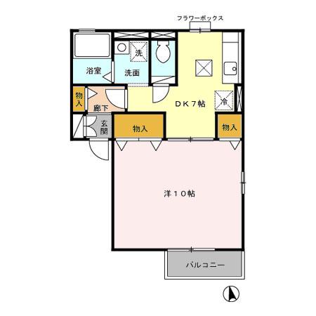 リモージュC(1DK/2階)の間取り写真
