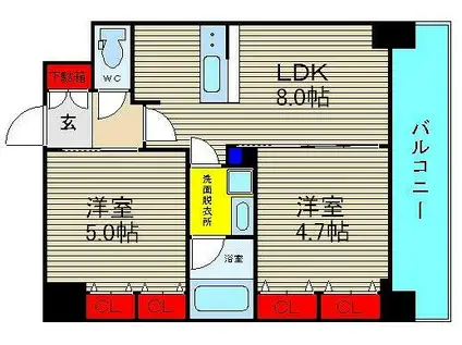 エステムプラザ難波ウエストII プレディア(2LDK/8階)の間取り写真