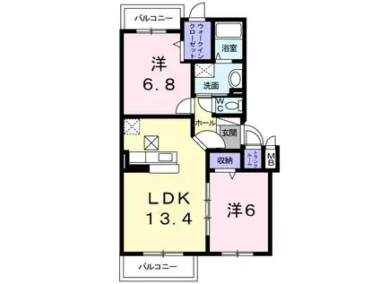 メゾンドファミーユ鶴見緑地IIA(2LDK/1階)の間取り写真