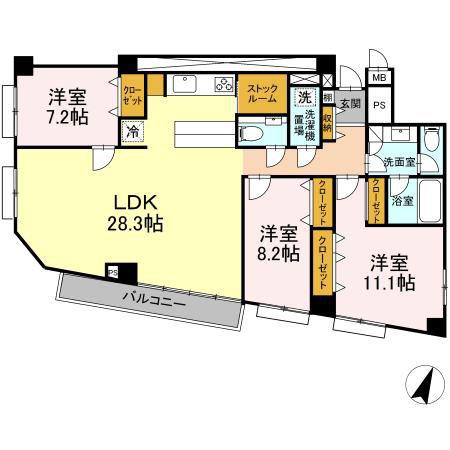 六本木コート(3LDK/4階)の間取り写真