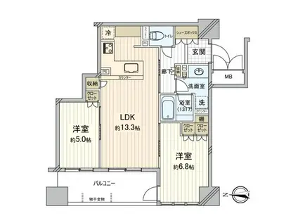 ブランズタワー大阪備後町(2LDK/22階)の間取り写真