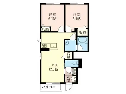 チェスナッツメゾンII(2LDK/1階)の間取り写真