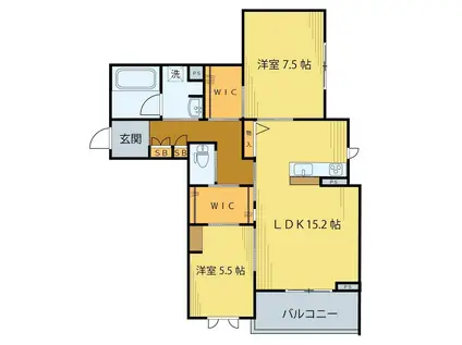 ベレオ北仙台駅(2LDK/3階)の間取り写真