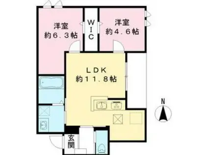 RIKO塚口(2LDK/2階)の間取り写真