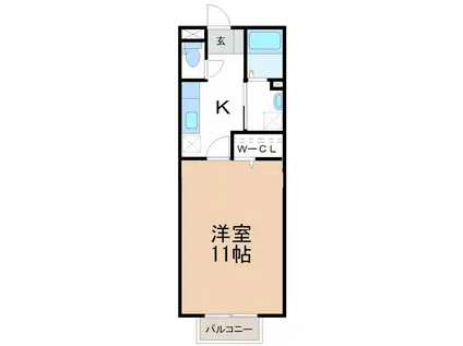 キャメルヒルB(1K/2階)の間取り写真