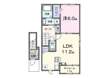 名鉄名古屋本線 小田渕駅 徒歩13分 2階建 築2年(1LDK/2階)の間取り写真