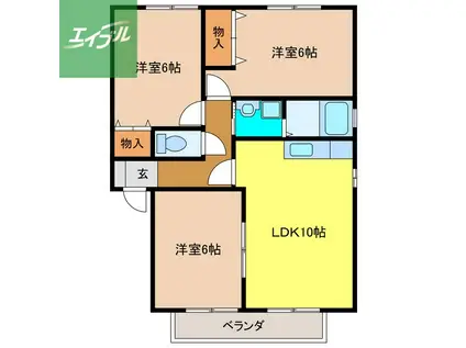 セジュール本鳥栖B(3LDK/1階)の間取り写真
