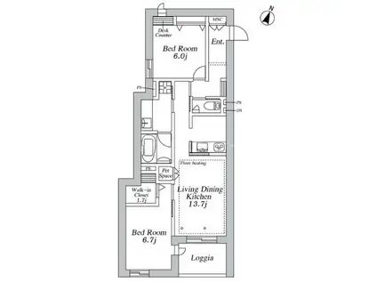GREENCREST(2LDK/2階)の間取り写真