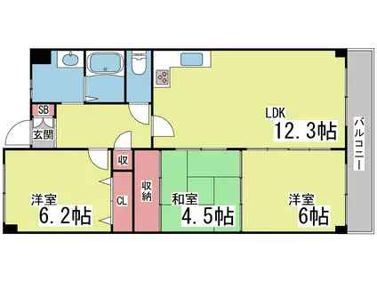 アバンセ六甲パートI(3LDK/1階)の間取り写真