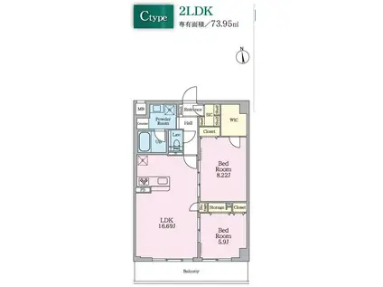 DAIWAグレイスメゾン二子玉川(2LDK/4階)の間取り写真