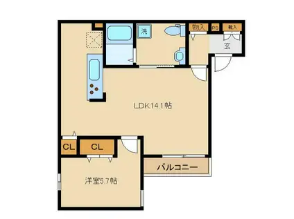 S・FLATIII(1LDK/2階)の間取り写真
