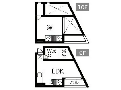 BAUWERK(1LDK/9階)の間取り写真