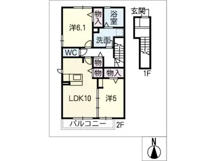 サンピュア鹿山(2LDK/2階)の間取り写真