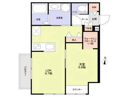 世田谷区松原2丁目計画 北棟(1LDK/2階)の間取り写真