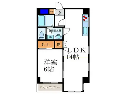 カームネス(1LDK/4階)の間取り写真