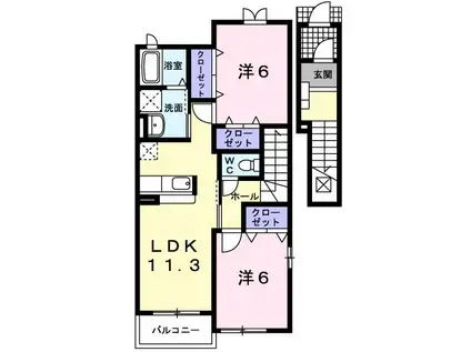 アメニティーI(2LDK/2階)の間取り写真