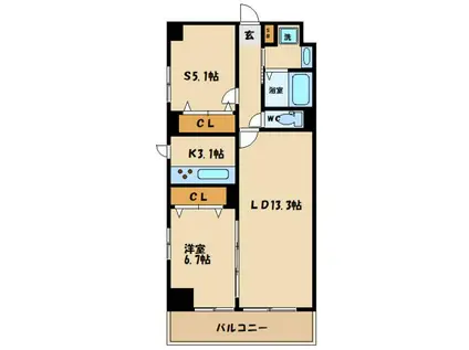 プランタニエII(1SLDK/1階)の間取り写真