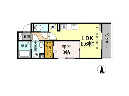 ヴァイスハイト中広江(1LDK/3階)の間取り写真