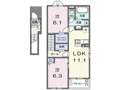 メゾンルミネ五個荘III(2LDK/2階)の間取り写真
