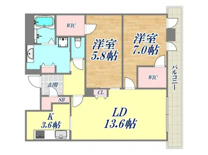 ジオタワー宝塚グランレジス(2LDK/7階)の間取り写真