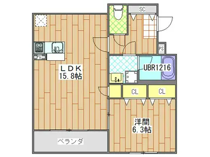 サンライト(1LDK/2階)の間取り写真
