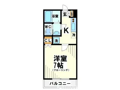 ウィンディア調布(1K/2階)の間取り写真