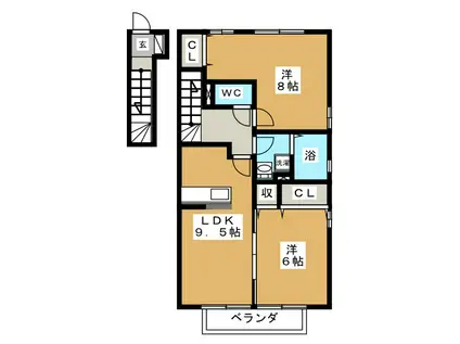 ステラビレッジB(2LDK/2階)の間取り写真