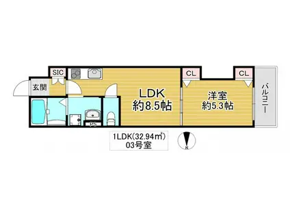 クリエオーレ徳庵(1LDK/2階)の間取り写真