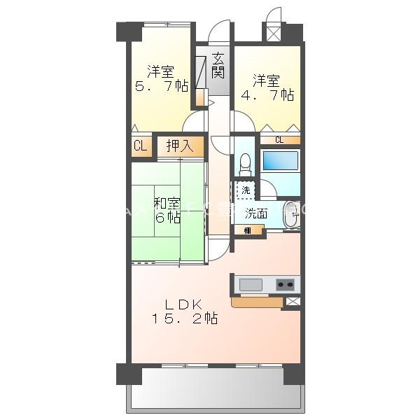 バンベールつつじが丘(3LDK/5階)の間取り写真